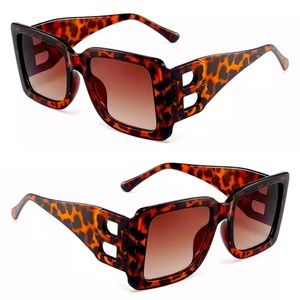 Leopard with Tea Lens Oversized Big B Square Frame Women Sunglasses Modern Retro